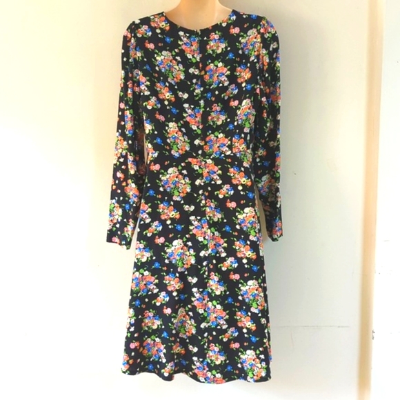 Boden Crew Neck Fit-and-Flare Dress Black, Wild Cluster - Picture 5 of 16